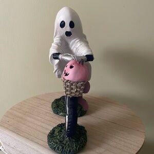 COPY - Ghoul Ghost Riding a Bike w/ Pink Pumpkin Cute Halloween Decor